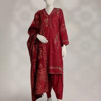Karandi Maroon Stitched Suit - J. Junaid Jamshed