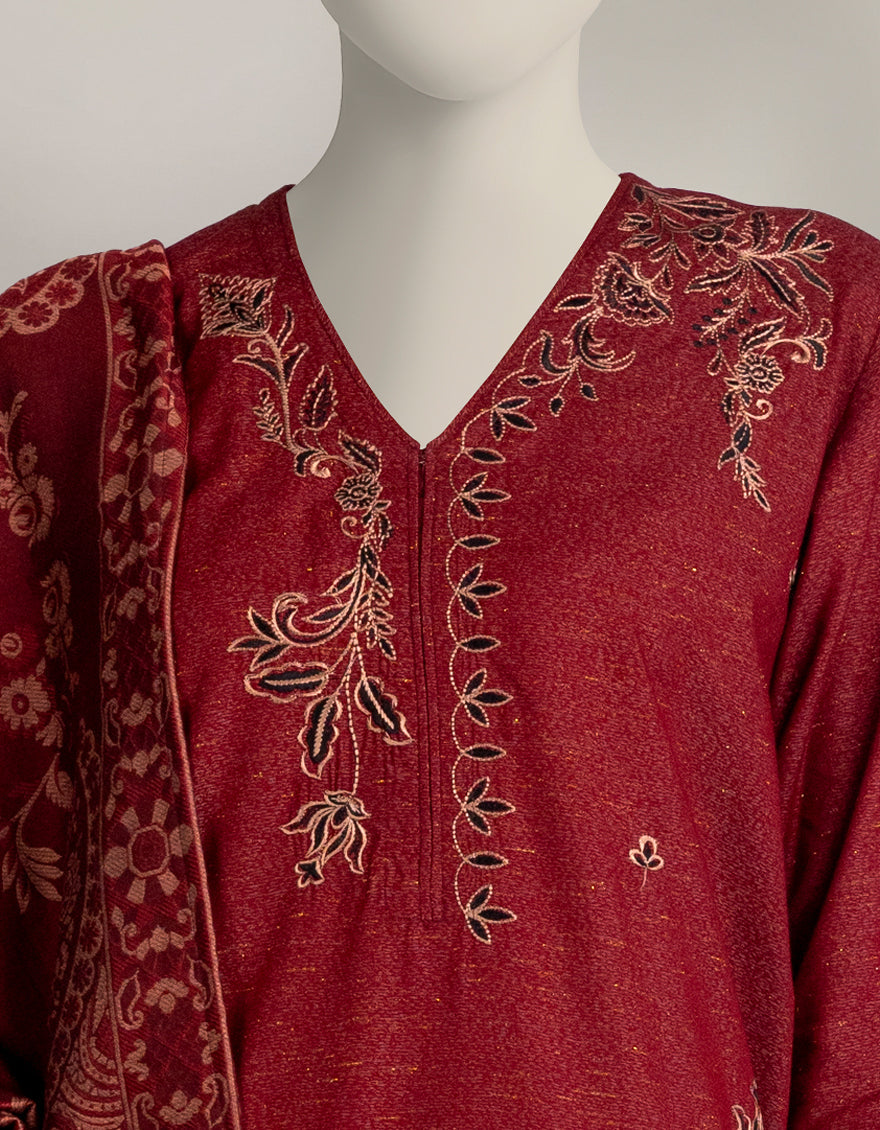 Karandi Maroon Stitched Suit - J. Junaid Jamshed