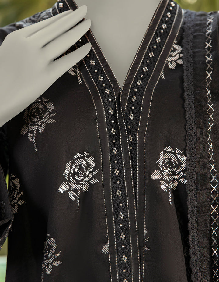 Lawn Black Unstitched Suit - J. Junaid Jamshed