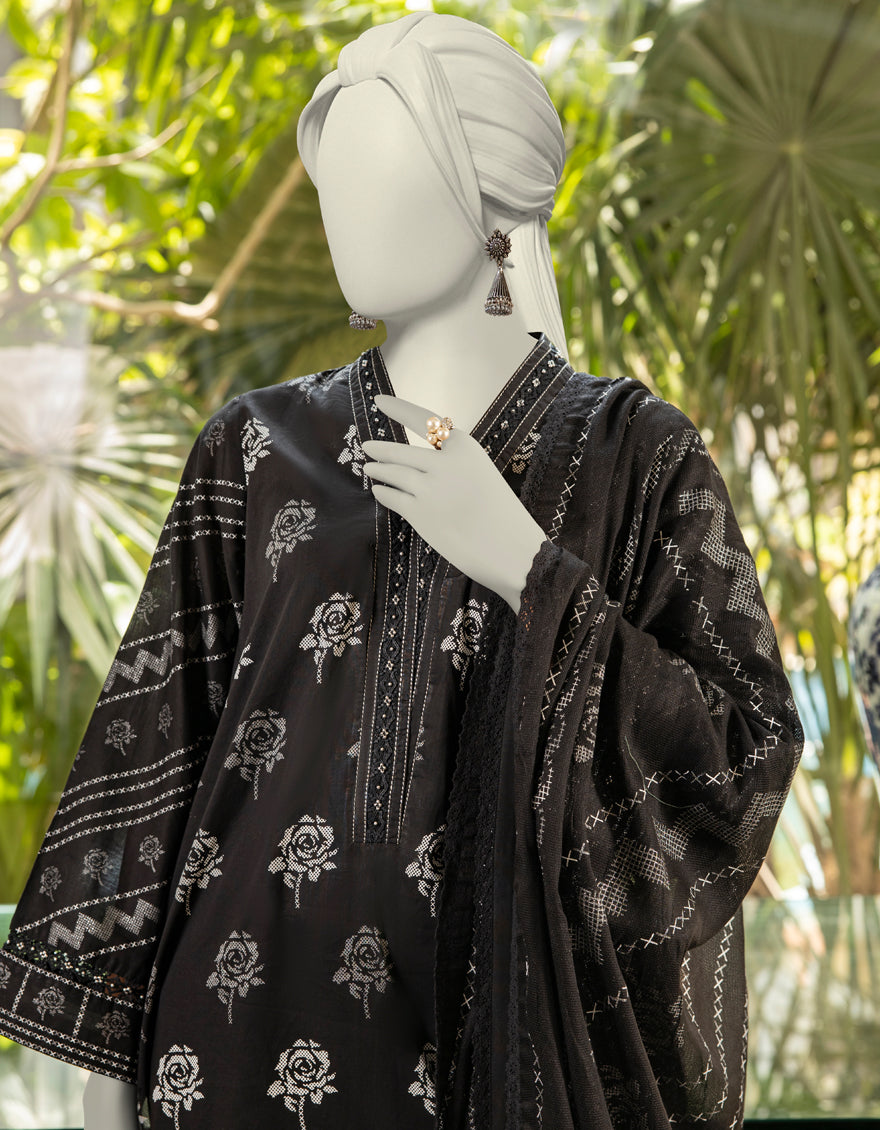 Lawn Black Unstitched Suit - J. Junaid Jamshed