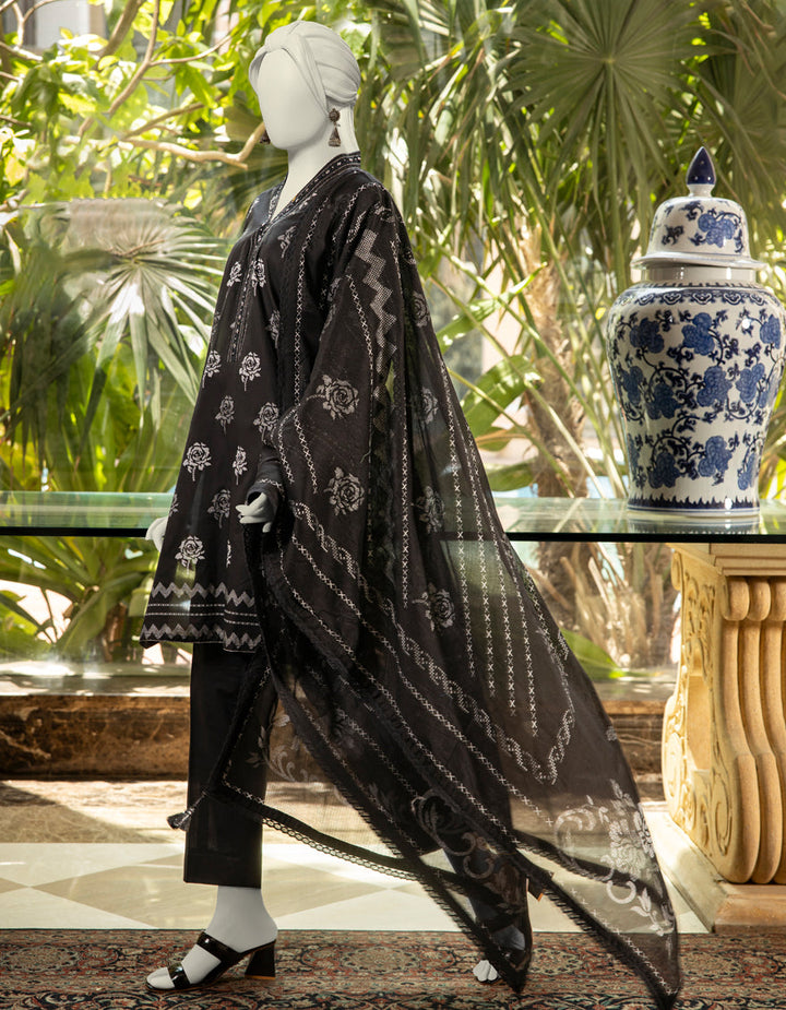 Lawn Black Unstitched Suit - J. Junaid Jamshed
