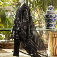 Lawn Black Unstitched Suit - J. Junaid Jamshed