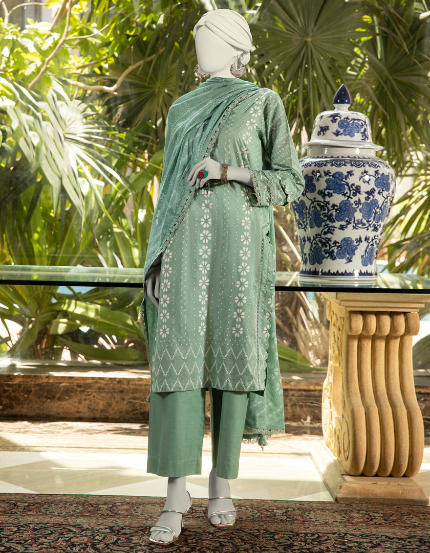 Lawn Green Unstitched Suit - J. Junaid Jamshed