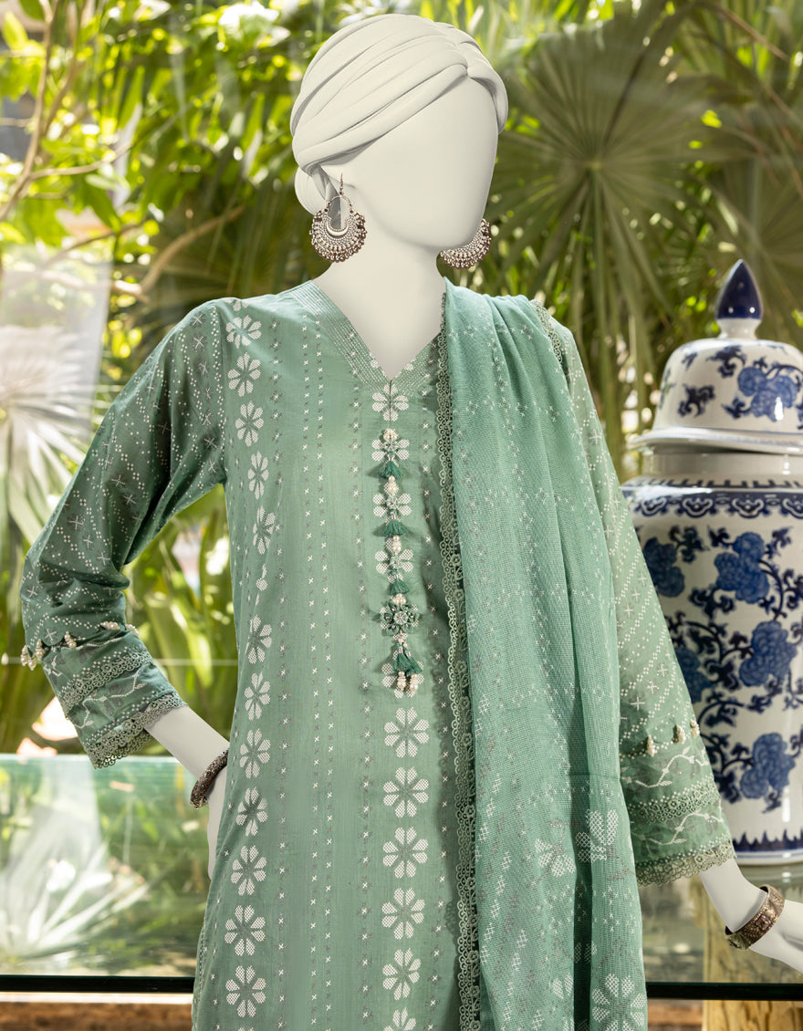 Lawn Green Unstitched Suit - J. Junaid Jamshed
