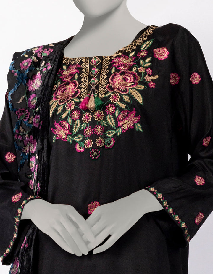Maple Silk Black Stitched Suit - J. Junaid Jamshed