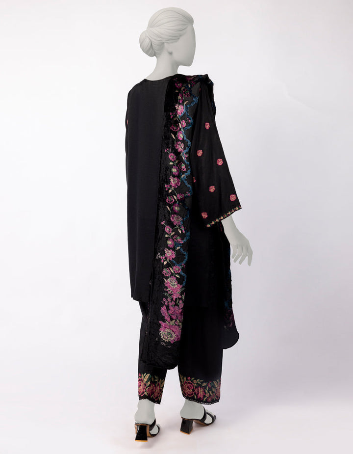 Maple Silk Black Stitched Suit - J. Junaid Jamshed