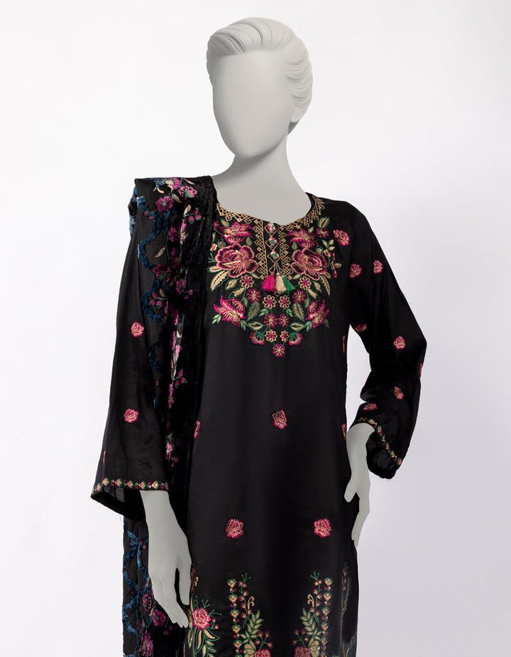 Maple Silk Black Stitched Suit - J. Junaid Jamshed