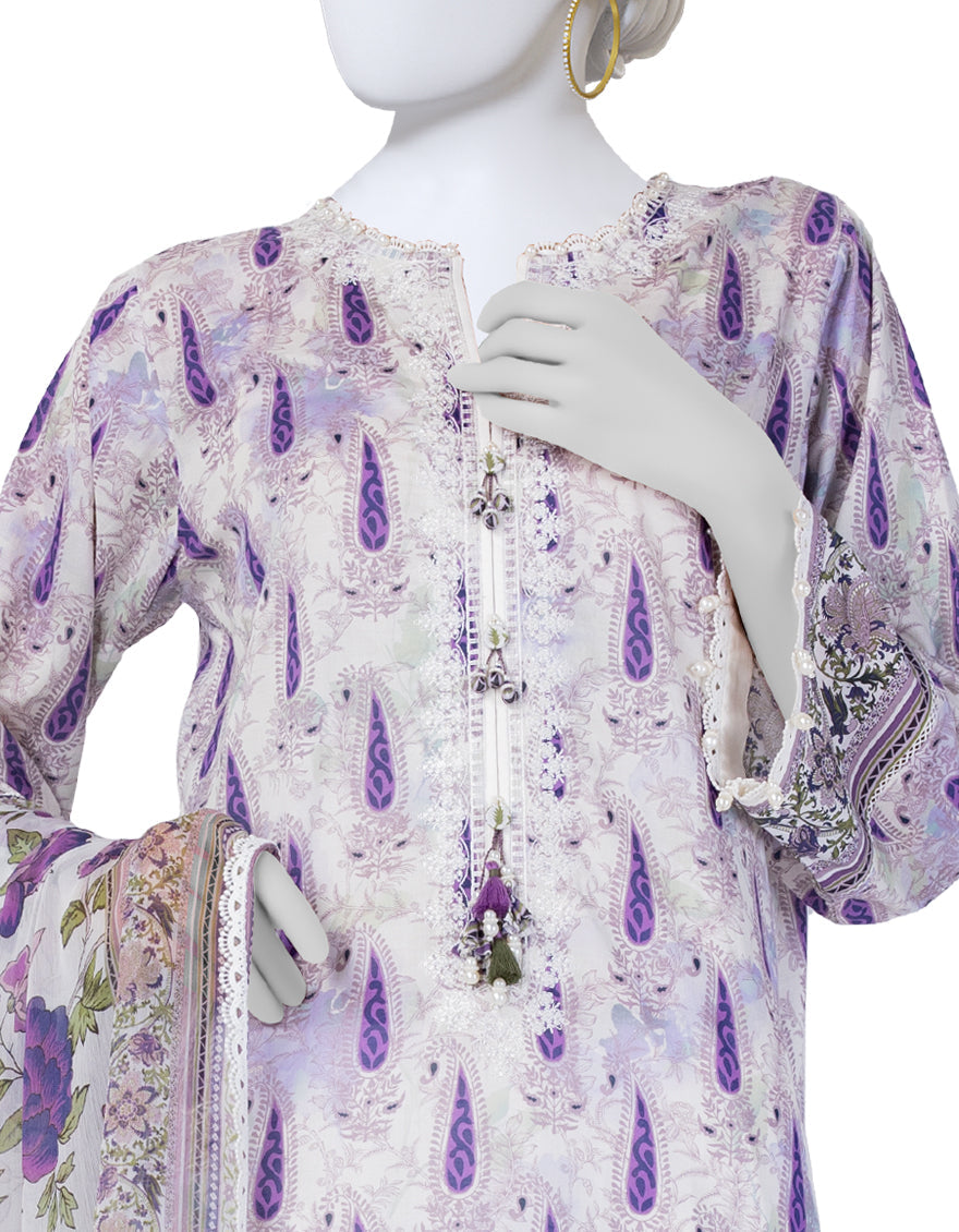 Lawn Off White Unstitched Suit - J. Junaid Jamshed