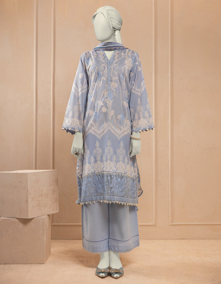 Lawn Blue Unstitched Suit - J. Junaid Jamshed