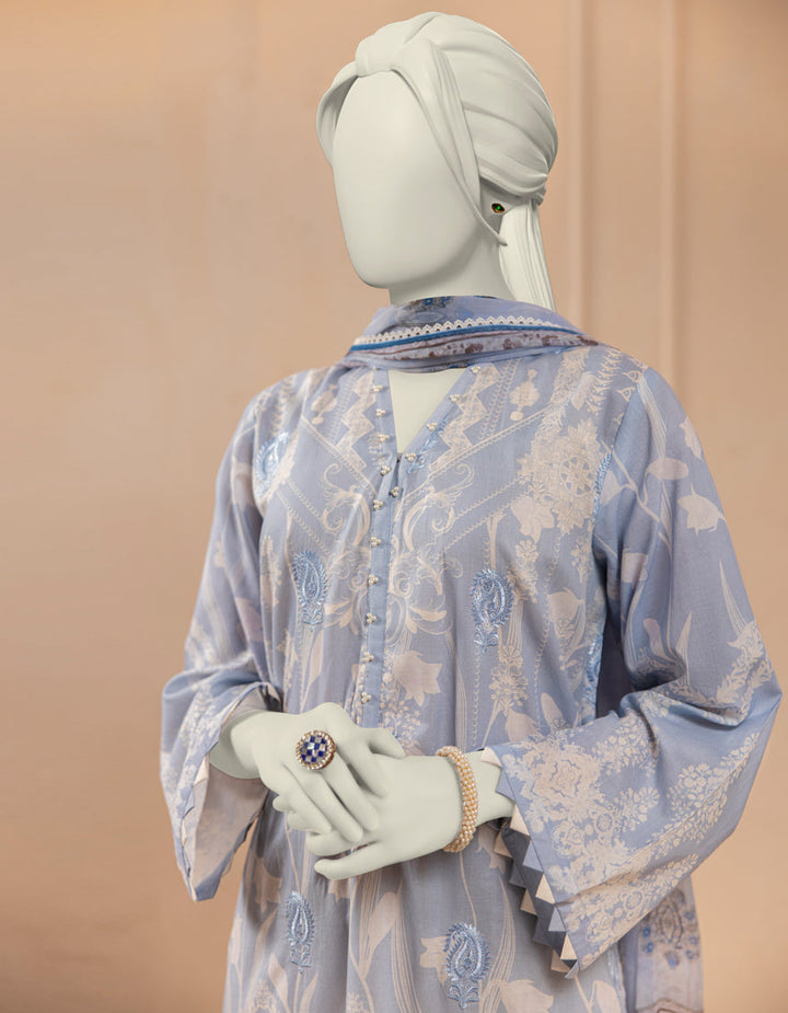 Lawn Blue Unstitched Suit - J. Junaid Jamshed