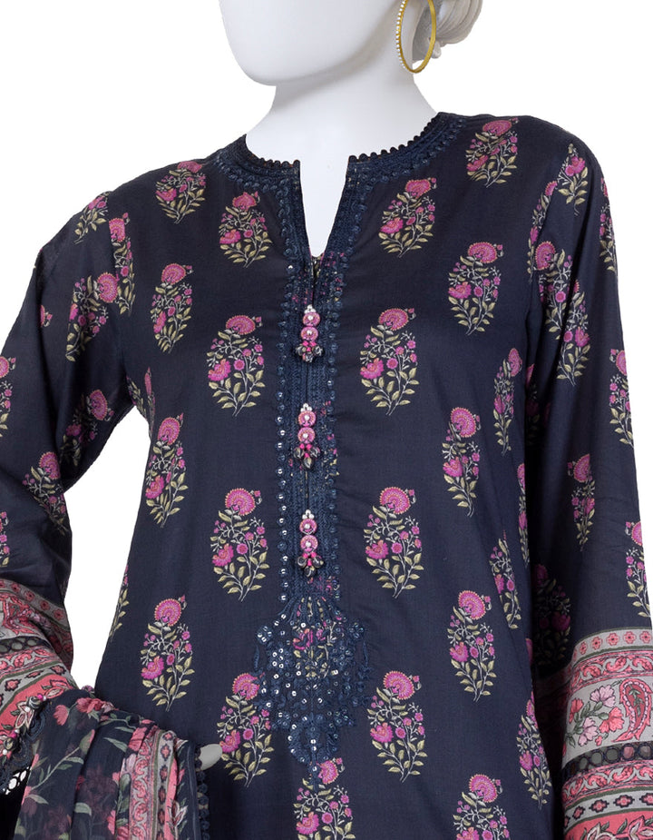 Lawn Blue Unstitched Suit - J. Junaid Jamshed