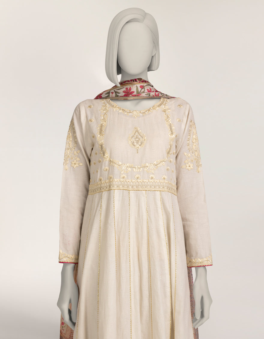 Dobby Off White Stitched Suit - J. Junaid Jamshed