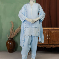 Lawn Blue Unstitched Suit - J. Junaid Jamshed