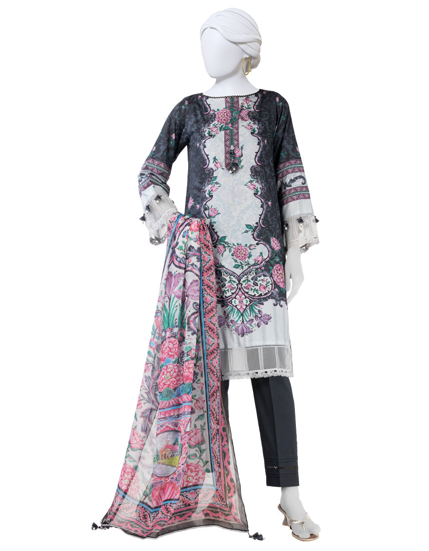 Lawn Blue Unstitched Suit - J. Junaid Jamshed