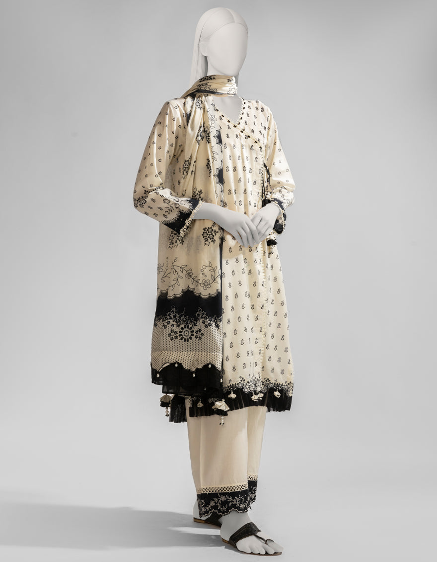 Lawn Off White Unstitched Suit - J. Junaid Jamshed