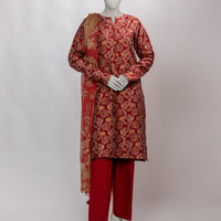 Jacquard Red Unstitched Suit - J. Junaid Jamshed