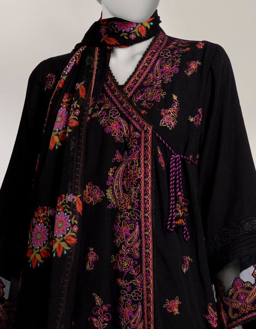 Khaddar Slub Black Stitched Suit - J. Junaid Jamshed