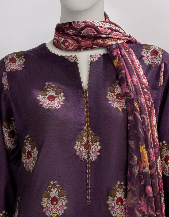 Jacquard Purple Unstitched Suit - J. Junaid Jamshed