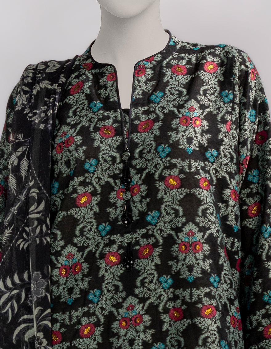 Jacquard Black Unstitched Suit - J. Junaid Jamshed