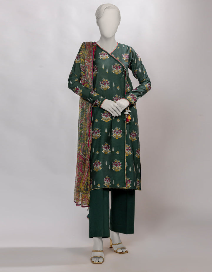Jacquard Green Unstitched Suit - J. Junaid Jamshed