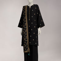 Khaddar Slub Black Unstitched Suit - J. Junaid Jamshed