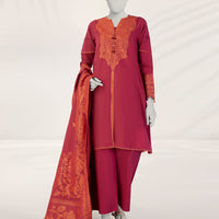 Jacquard Red Unstitched Suit - J. Junaid Jamshed