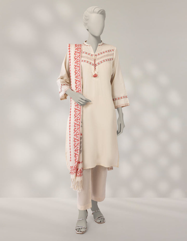 Jacquard Cream Stitched Suit - J. Junaid Jamshed