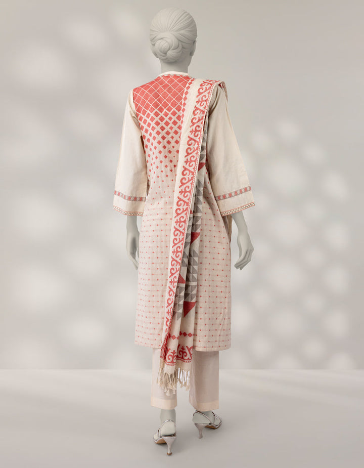 Jacquard Cream Stitched Suit - J. Junaid Jamshed