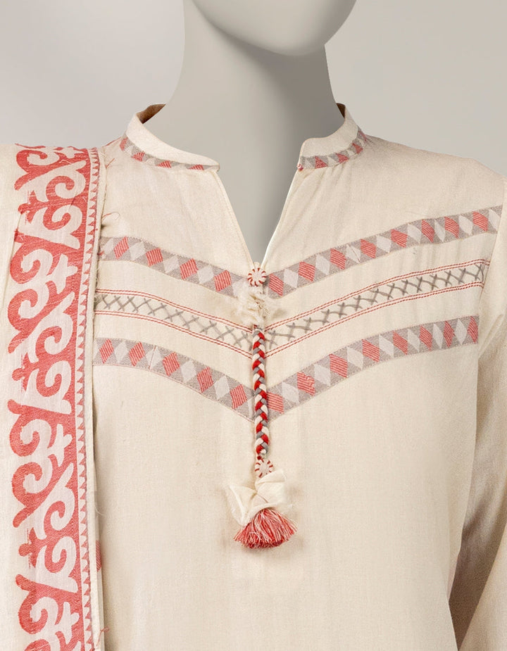 Jacquard Cream Stitched Suit - J. Junaid Jamshed
