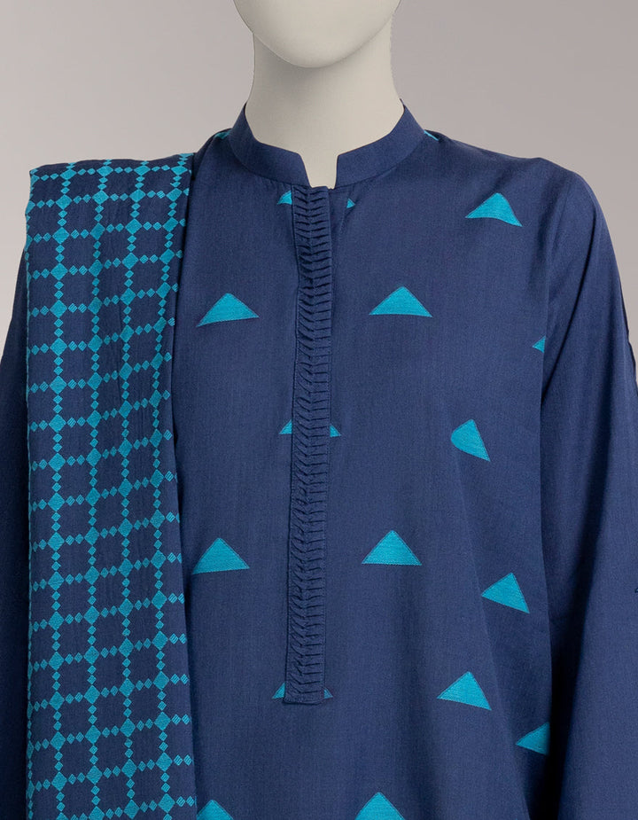 Jacquard Blue Unstitched Suit - J. Junaid Jamshed