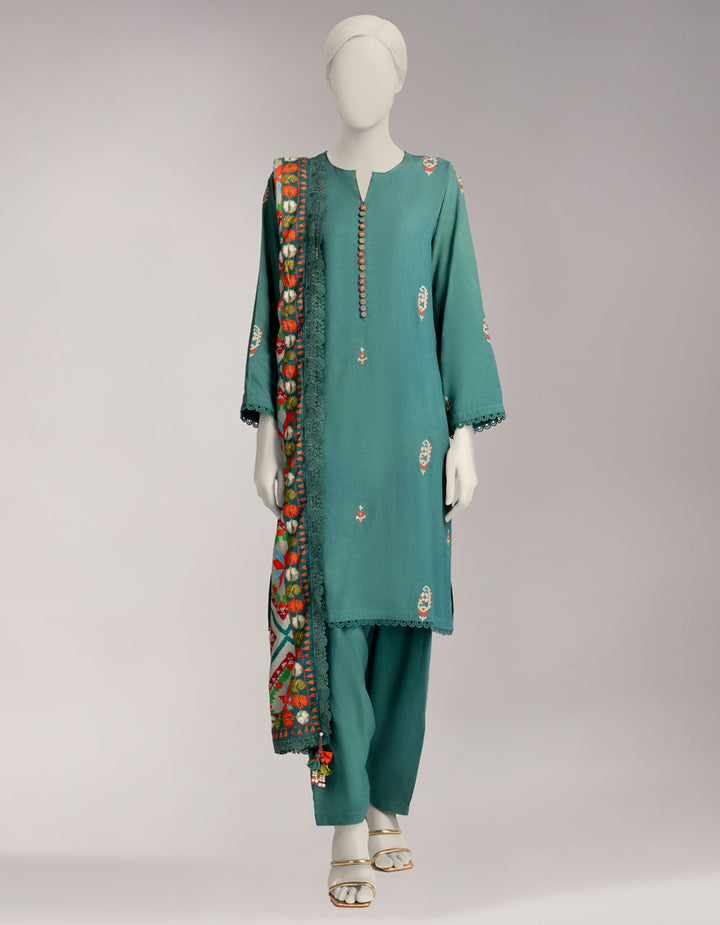 Linen Green Unstitched Suit - J. Junaid Jamshed