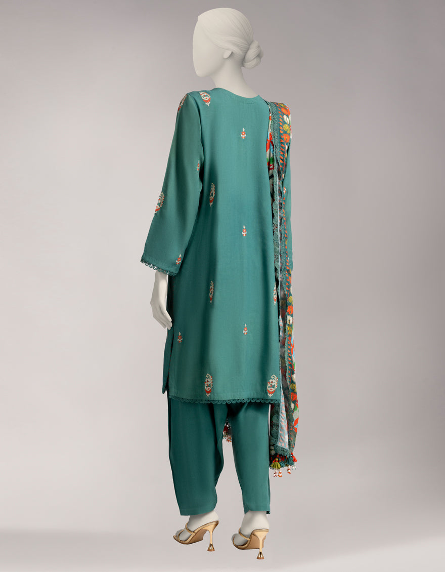 Linen Green Unstitched Suit - J. Junaid Jamshed
