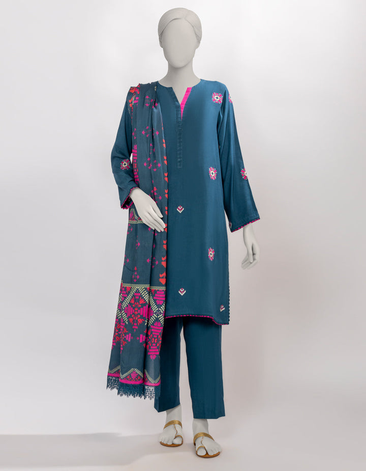 Linen Blue Unstitched Suit - J. Junaid Jamshed