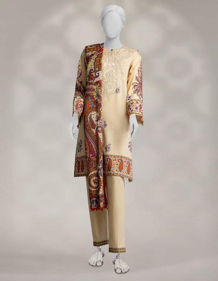 Pashmina Off White Unstitched Suit - J. Junaid Jamshed