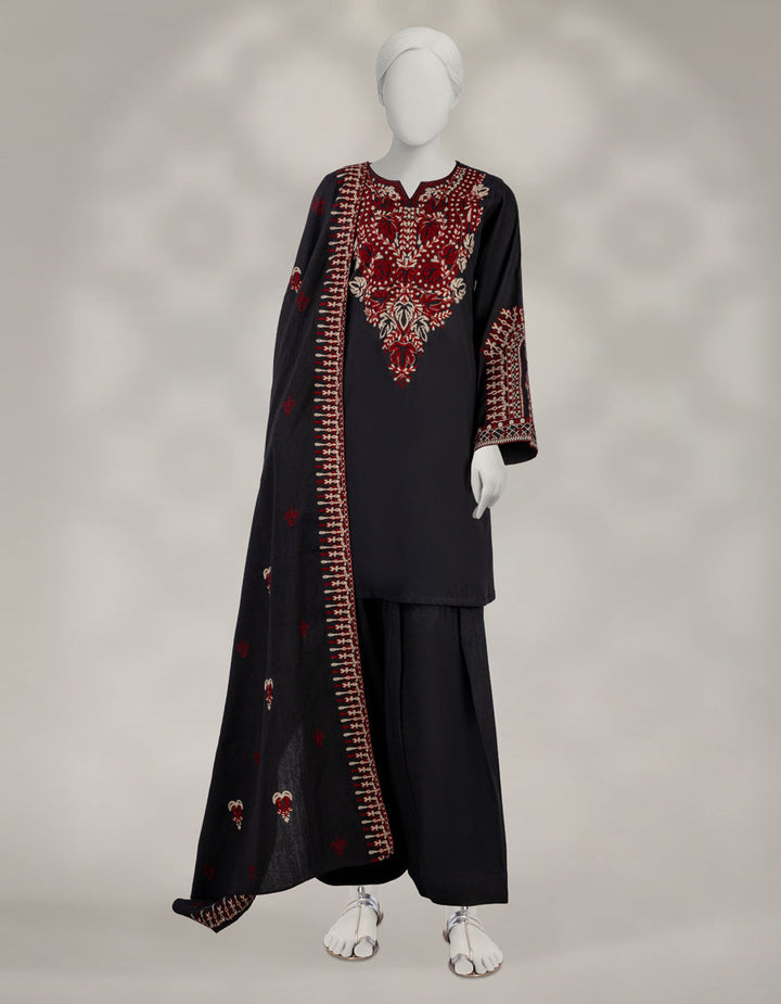 Karandi Black Unstitched Suit - J. Junaid Jamshed