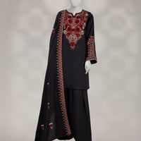 Karandi Black Unstitched Suit - J. Junaid Jamshed