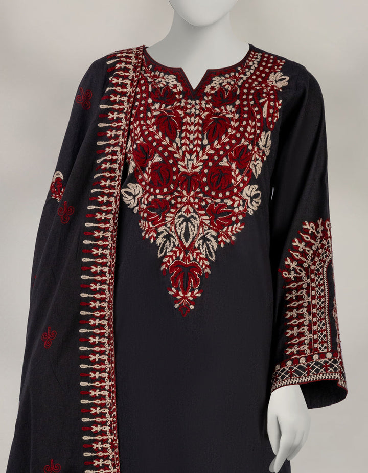 Karandi Black Unstitched Suit - J. Junaid Jamshed