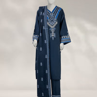 Karandi Blue Unstitched Suit - J. Junaid Jamshed