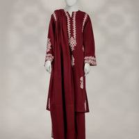 Karandi Maroon Unstitched Suit - J. Junaid Jamshed