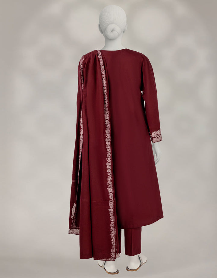 Karandi Maroon Unstitched Suit - J. Junaid Jamshed