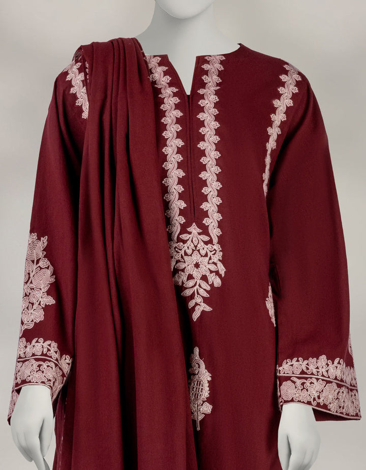 Karandi Maroon Unstitched Suit - J. Junaid Jamshed