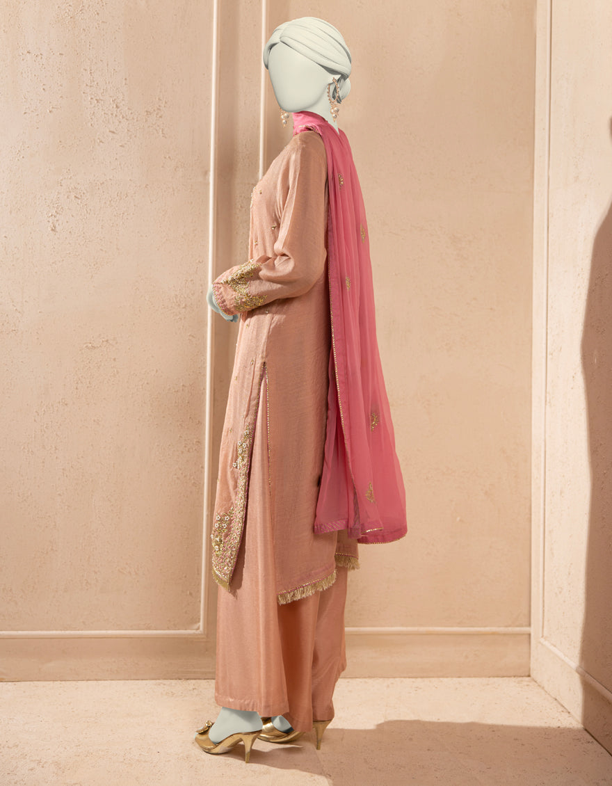 Paper Cotton Peach Stitched Suit - J. Junaid Jamshed