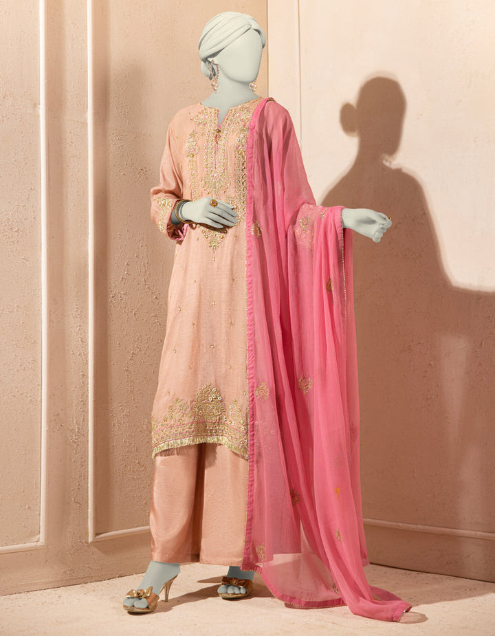 Paper Cotton Peach Stitched Suit - J. Junaid Jamshed