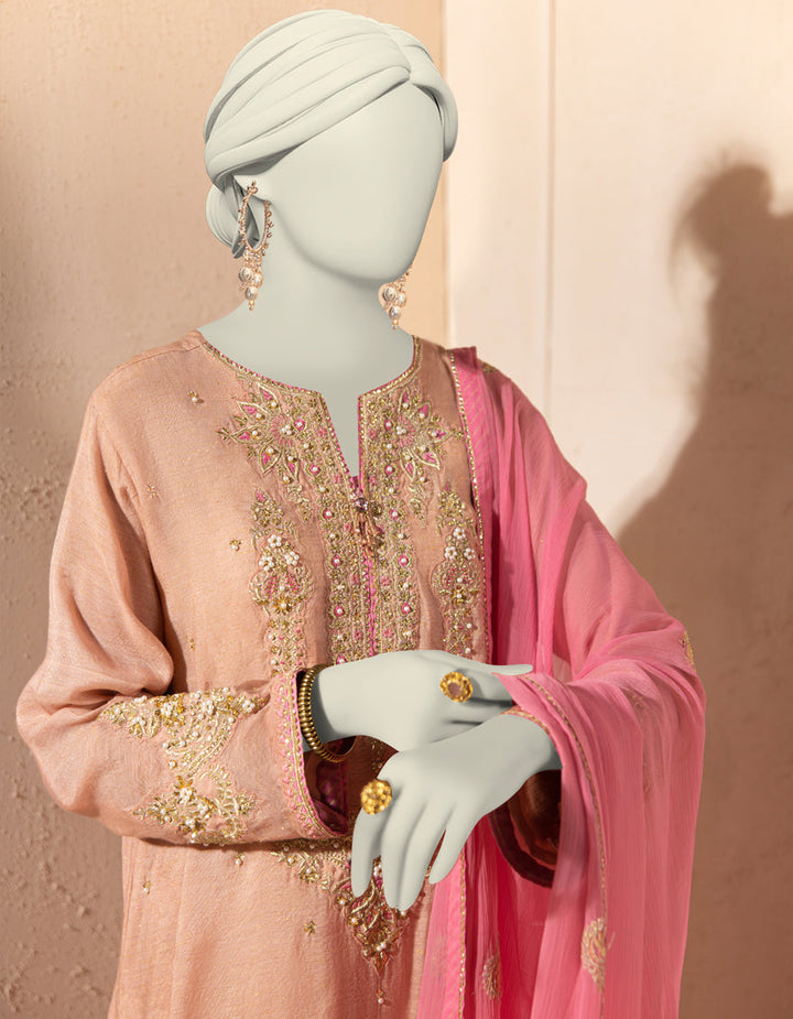 Paper Cotton Peach Stitched Suit - J. Junaid Jamshed