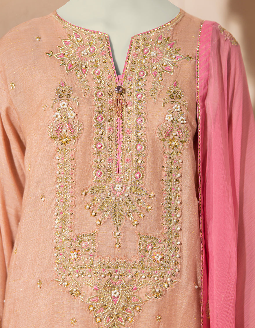 Paper Cotton Peach Stitched Suit - J. Junaid Jamshed