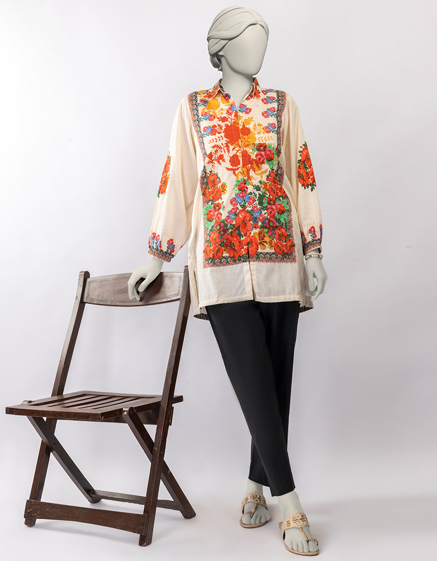 Dobby Beige Kurti - J. Junaid Jamshed