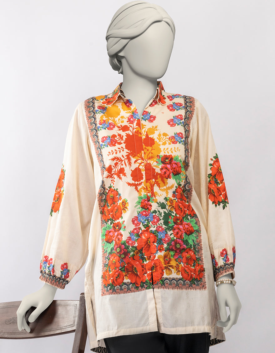 Dobby Beige Kurti - J. Junaid Jamshed