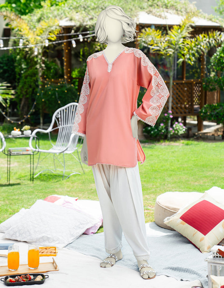 Lawn Peach Kurti - J. Junaid Jamshed