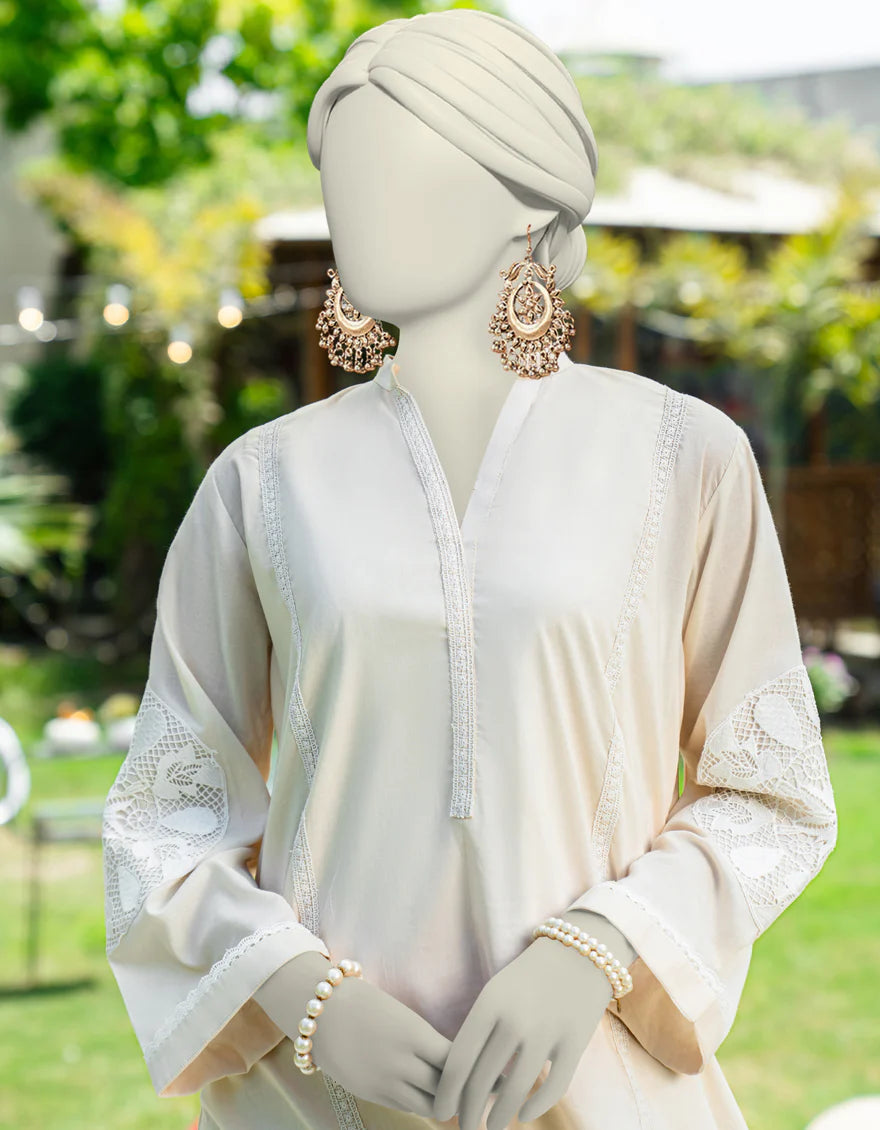 Lawn Off White Kurti - J. Junaid Jamshed