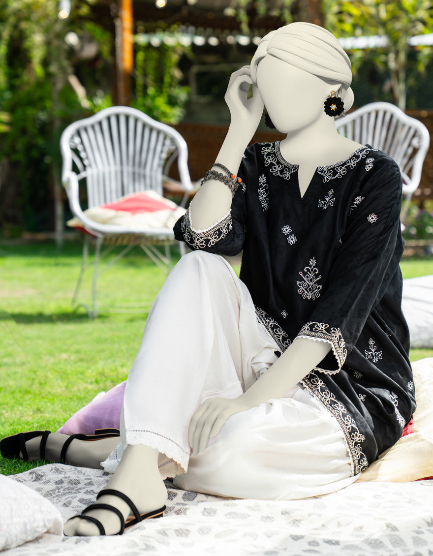 Dobby Black Kurti - J. Junaid Jamshed